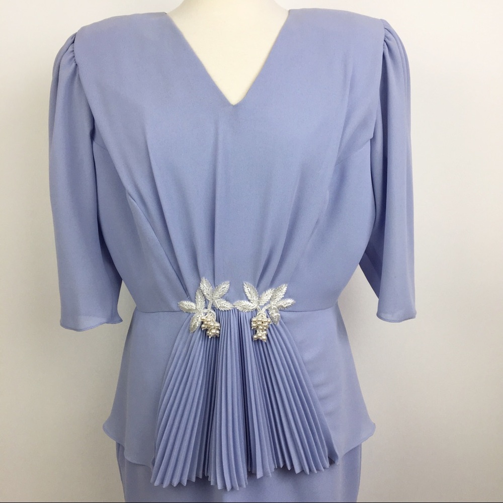 vintage 80s peplum waist pleated mini dress - Picture 3 of 9